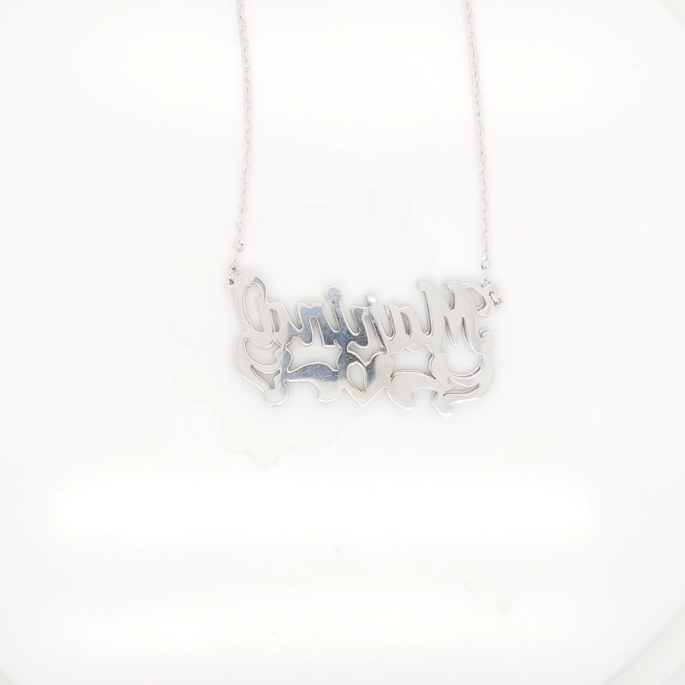 14k White Gold Marina Double Nameplate With Diamonds 💎 & Chain - Picture 5 of 7